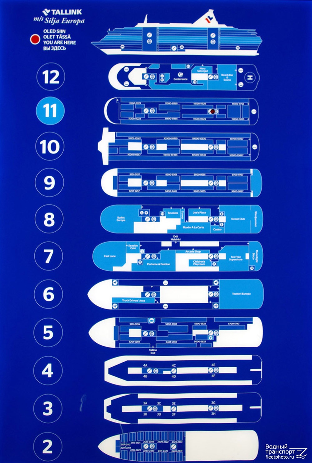 Silja Europa. Планы, схемы, таблицы с судов