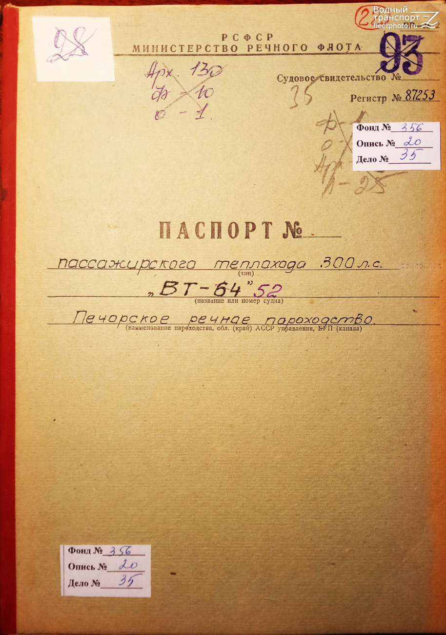 ВТ-52. Судовые документы